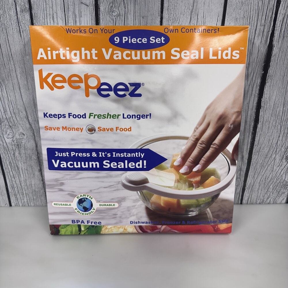 Keepeez Universal Vacuum Airtight Lids Seals Food Saver Set of 9 Sealed Lids